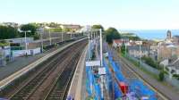 Northerly view of Kinghorn station with North Sea beyond. The crumbling platform is being reinforced.<br><br>[Brian Forbes 10/07/2007]