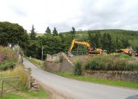 Work in progress at the site of Bowland station on 13 August 2013, with the deck of the old railway bridge now removed.<br><br>[John Furnevel 13/08/2013]
