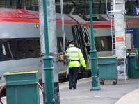 A WPC of the British Transport Police doing checks on a Pendolino at Glasgow Central on 30 June 2007. This was the day after the car bombs had been left in London and the same day as the Glasgow Airport attack.<br><br>[Graham Morgan 30/06/2007]