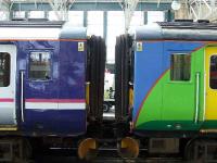 Comparison between a Scotrail liveried 156 and 156403, currently on loan from Central Trains.<br><br>[Graham Morgan 18/07/2007]