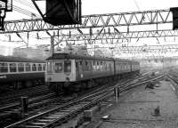 DMU approaching Glasgow Central in 1974. The destination blind is already set for the next trip to Kilmacolm.<br><br>[John McIntyre 26/03/1974]
