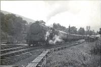 Glasgow - Oban trains at Balquhidder. 5P 4.6.0 45499 leaving on express.<br><br>[G H Robin collection by courtesy of the Mitchell Library, Glasgow 26/08/1950]