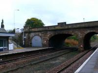 Cupar station looking south east with a blocked off arch. Was there a dock platform here at any time?<br><br>[Brian Forbes ../10/2007]