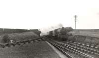 Kirriemuir Junction in July 1953. Up <I>St Mungo</I> double headed with 45472 leading.<br><br>[G H Robin collection by courtesy of the Mitchell Library, Glasgow 20/07/1953]