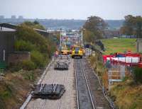 A hive of activity around Raiths Farm on 27 October, view back down the line towards Dyce station.<br><br>[Stan Scott 27/10/2007]
