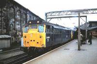 A pair of class 31 locomotives at the south end of Carlisle station in August 1985 with a train bound for the S&C line. <br><br>[David Panton /08/1985]