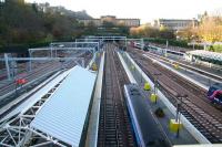 Waverley west end panorama on 14 November. Note the canopy reinstatement work currently underway. In addition to the electrification of the remaining paths through the Mound Tunnel, platforms 12-18 are also to be electrified over the Christmas holiday period.  <br><br>[John Furnevel 14/11/2007]