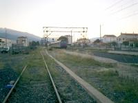 SNCF train at Ille-sur-Tet Station on the Perpignan to Villefranche-sur-Conflent line, heading off into the Pyrenean sunset.<br><br>[Alistair MacKenzie 02/11/2007]