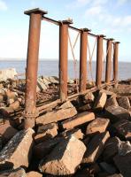 Surviving piers of the Solway Viaduct stand at the end of the embankment on the Cumbrian shore on 6 November 2007. <br><br>[John Furnevel 06/11/2007]