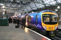 First TransPennine Express 185130 stands at Glasgow Central after its pre-launch special run from Waverley on 4 December 2007.<br><br>[John Furnevel 04/12/2007]