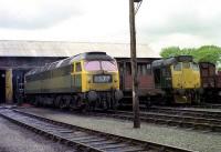 Class 47 and class 24 locomotives stand outside the shed at Ferryhill in 1974.<br><br>[John McIntyre /04/1974]