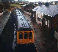 Wet and overcast day at Kilmacolm looking towards the buffer stops.<br><br>[Ian Dinmore //]