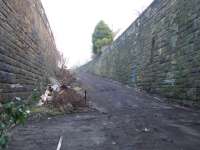 From the locked portal looking toward Parkhead Stadium Station... the top of the ramp leads to Springfield Road. This was a deep cutting in its heyday!!<br><br>[Colin Harkins 19/12/2007]