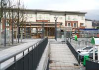 The area around the station building currently under construction at Alloa. View north along what will become the main pedestrian entrance off the A907 ring road on 18 December 2007.<br><br>[John Furnevel 18/12/2007]