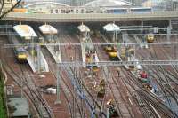 View over the west end through the rain on 28 December with platforms 14 - 17 in the hands of the engineers, along with the central Mound tunnel, where electrification work is taking place.<br><br>[John Furnevel 28/12/2007]