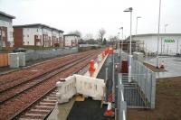 The station site at Alloa looking east through the rain on 31 December 2007, with work temporarily halted during the festive period.<br><br>[John Furnevel 31/12/2007]