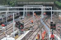 Electrification work continuing at Waverley west end and The Mound central tunnel on 2 January 2008.<br><br>[John Furnevel 02/01/2008]