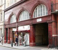 The former Piccadilly Line tube station in Down Street, Mayfair, seen here on 21 July 2005, some 73 years after closure. Opened in 1907 the station suffered due to the proximity of Hyde Park Corner and Green Park stations and closed in 1932. Down Street's claim to fame was in hosting several meetings of Churchill's war cabinet during WW2.<br><br>[John Furnevel 21/07/2005]