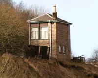 The former signal box at Shankend, seen from the roadside on 6 February 2008, looking north towards the viaduct. <br><br>[John Furnevel /02/2008]