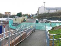 Work underway on 14 December aimed at improving the layout on the west side of Inverkeithing station. The cycle route totem stands on the left.<br><br>[Brian Forbes 14/12/2007]