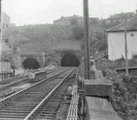 View at Cartsburn Junction in 1963, showing the Inchgreen branch on the left and the line to Kilmacolm on the right.<br><br>[John Robin 13/08/1963]