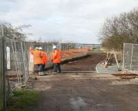 Modifications to the road approaches to Kincardine level crossing well underway on 28 February 2008. The under - construction <I>Upper Forth Crossing</I> (sic) can be seen running across the horizon.<br>
<br><br>[John Furnevel 28/02/2008]