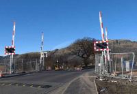 Crossing barriers now in situ at Blackgrange on 4 March, although they are fenced in. The backdrop is Dumyat a hill behind Menstrie.<br>
Not long now before trains to Alloa.<br><br>[Brian Forbes 04/03/2008]