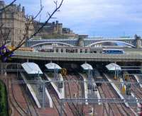 West end of Waverley on 18 March 2008 with refurbished canopies now in place over platforms 13 - 19 and a leftover from the Hogmanay street party in the tree. <br><br>[F Furnevel 18/03/2008]