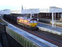 66192 passing through Paisley Gilmour Street on 22 February with a loaded coal train bound for Longannet.<br><br>[Graham Morgan 22/02/2008]