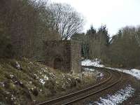Looking south from the platform of Daviot station (closed 1965). The base for a water tank still stands in good condition.<br><br>[John Gray 25/03/2008]