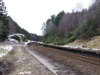 The platform remains at Daviot station on 25 March 2008. Looking north towards Inverness.<br><br>[John Gray 25/03/2008]
