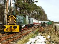 Some of the Deeside Railways rolling stock stands at Milton of Crathes on 26 March.<br><br>[John Gray 26/03/2008]