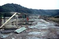 Preservation attempts having failed, Ilfracombe station is bulldozed into rubble in September 1976. Hopefully, the station nameplate (cast concrete and far too heavy to <I>rescue</I>) has survived somewhere.<br><br>[Mark Dufton /09/1976]