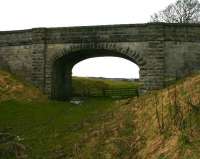 Old bridge over the trackbed between Causewayend and Blackston on the Slammanan Railway. View west on 25 March 2008.<br><br>[Craig Seath 25/03/2008]