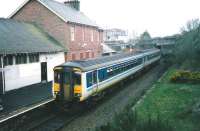 The morning Stranraer - Newcastle service formed by 156 437 at Maybole on 20 March 1998.  <br><br>[David Panton 20/03/1998]