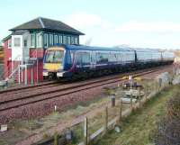 Aberdeen bound 170 427 heads past the North box at Montrose on 2 April.<br><br>[David Panton 02/04/2008]