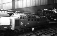 Deltic 9001 <I>St Paddy</I> enters Carlisle station with a diverted Edinburgh - Kings Cross service on 30 May 1972. After passing through the station the train headed east along the Newcastle and Carlisle line.<br><br>[John McIntyre 30/05/1972]