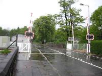 The new operational level crossing at Cambus seen looking north on a wet 10 May 2008.<br><br>[Michael Gibb 10/05/2008]