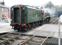 A4 60009 <I>Union of South Africa</I> reverses over the crossing into Grosmont station on 3 April 2008.<br><br>[John Furnevel 03/04/2008]