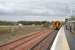 The area between the station and the M8 motorway at Uphall, including the tree screening, has now been cleared in preparation for a second platform and additional infrastructure. View east on 24 April 2008 as a Bathgate - Waverley service pulls away.<br><br>[John Furnevel /04/2008]