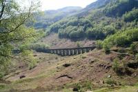 View west across Glen Ogle on 14 May 2008, showing the viaduct that carried the Callander & Oban on the climb north to Killin Junction.<br><br>[John Furnevel 14/05/2008]