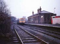 A DMU stands at the buffer stops at Clayton West in 1974.<br><br>[Ian Dinmore //1974]