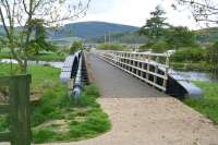 The bridge that once carried the Peebles Railway over the Tweed south of Innerleithen, seen looking north on 18 May 2008. The bridge has recently been refurbished and now forms part of a walkway.<br><br>[John Furnevel 18/05/2008]