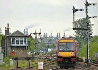 Train for Glasgow Queen Street leaving Stirling on 23 May with Stirling Middle box and a fine selection of semaphore signals completing the picture.<br><br>[Bill Roberton 23/05/2008]