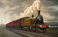 This painting by C. Hamilton Ellis portrays a westbound NBR train to the west of Cardross. It is currently on show in Helensburgh Library having been loaned by Mr Andrew Dow, former head of the National Railway Museum, York. The Helensburgh Heritage Trust exhibition to mark the 150th anniversary of the opening of the line closes at the end of May.<br><br>[Ewan Crawford 28/05/2008]