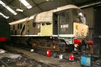 BR Sulzer Type 2 D5032 undergoing refurbishment and restoration work in April 2008 at the NYMR's Grosmont depot.<br><br>[John Furnevel 03/04/2008]