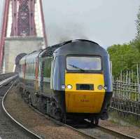 The 0950 Aberdeen - Kings Cross HST comes off the Forth Bridge and into Dalmeny station on 6 June 2008.<br><br>[Bill Roberton 06/06/2008]