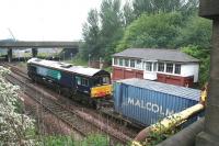 DRS 66401 sets off from Fouldubs Junction on 30 May 2008 with containers for Aberdeen.<br><br>[John Furnevel 30/05/2008]