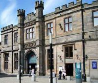 The impressive main entrance to Gilmour Street station, Paisley, on 14 June 2008.<br><br>[Veronica Inglis 14/06/2008]