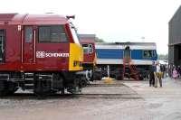 Locomotives on display at the East Somerset Railway Gala Day on 21 June, including a class 60 bearing the rail freight branding of the new owners of EWS. <br><br>[Peter Todd 21/06/2008]